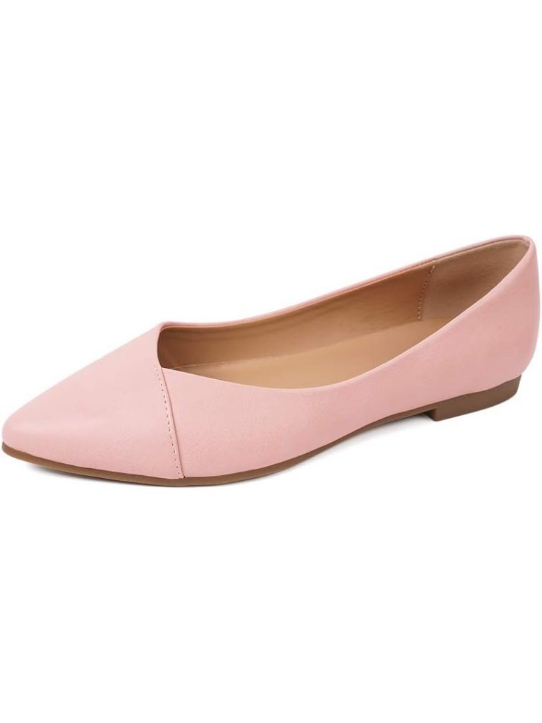 Funkymonkey Women's Pink Faux Leather Pointed Toe Slip On Ballet Low Heel Flats